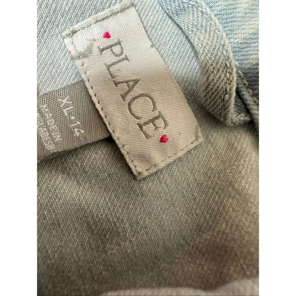 The Children’s Place Girl's Blue Light Wash Distressed Denim Jacket Size XL